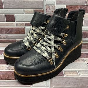Cole Haan Women's Zerogrand Wedge Hiker Boot Black Leather Size 8  W15450